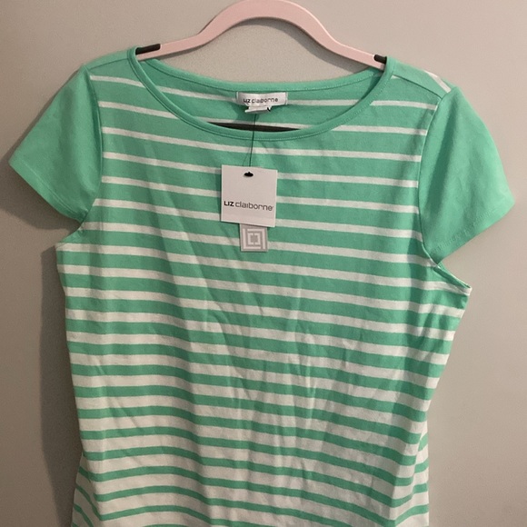 Liz Claiborne women’s teal green striped top - Picture 2 of 14
